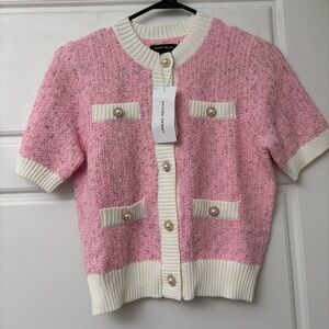 Urban Revivo Button Down Cardigan Pink Sweater Pearl Gold US Women’s Sz 4 NEW